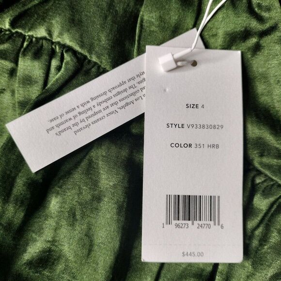 Vince Women's Size 4 Herb Metallic Green Smocked Midi Skirt - Picture 11 of 12